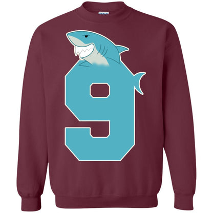 9th Birthday Shark Party Shirt Maroon