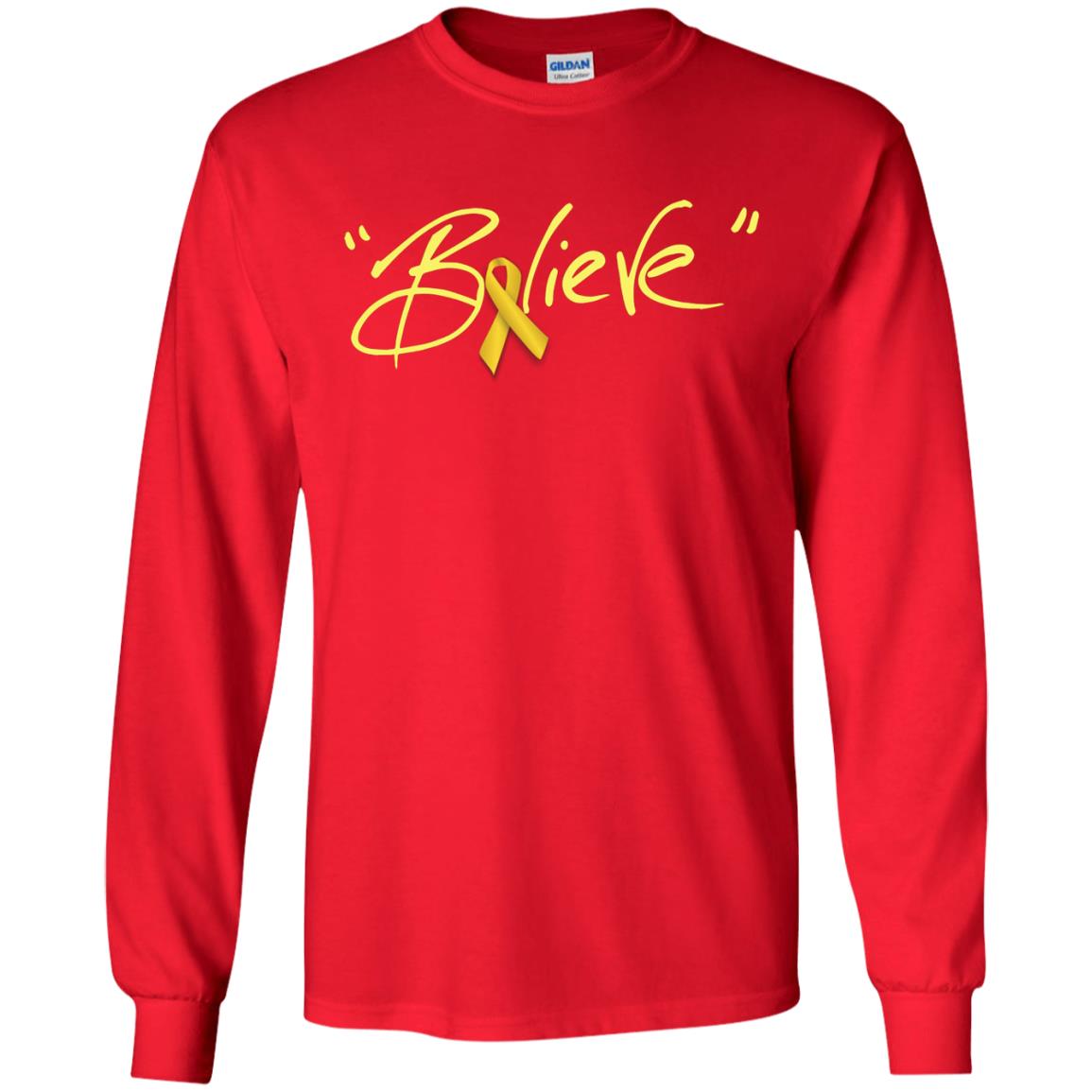 Childhood Cancer Awareness Shirt Gold Ribbon Believe Red