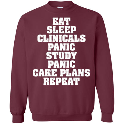 Funny Nursing Student T-shirt Eat Sleep Clinicals Panic Maroon