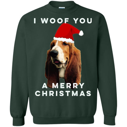 Basset Hound T-shirt I Woof You A Merry Christmas Forest Green