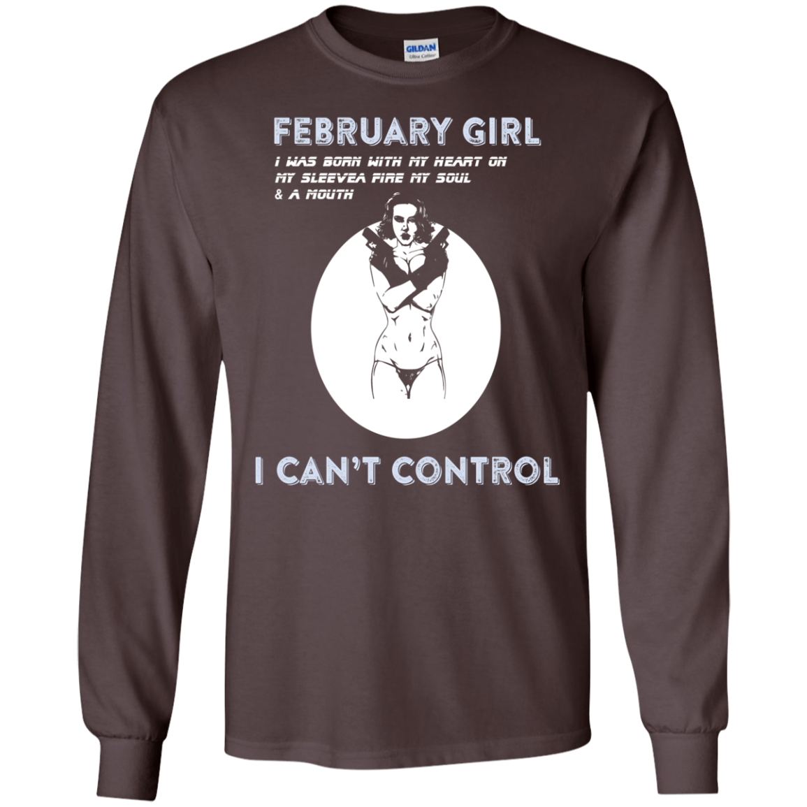 February Girl I Was Born With My Heart T-shirt Dark Chocolate