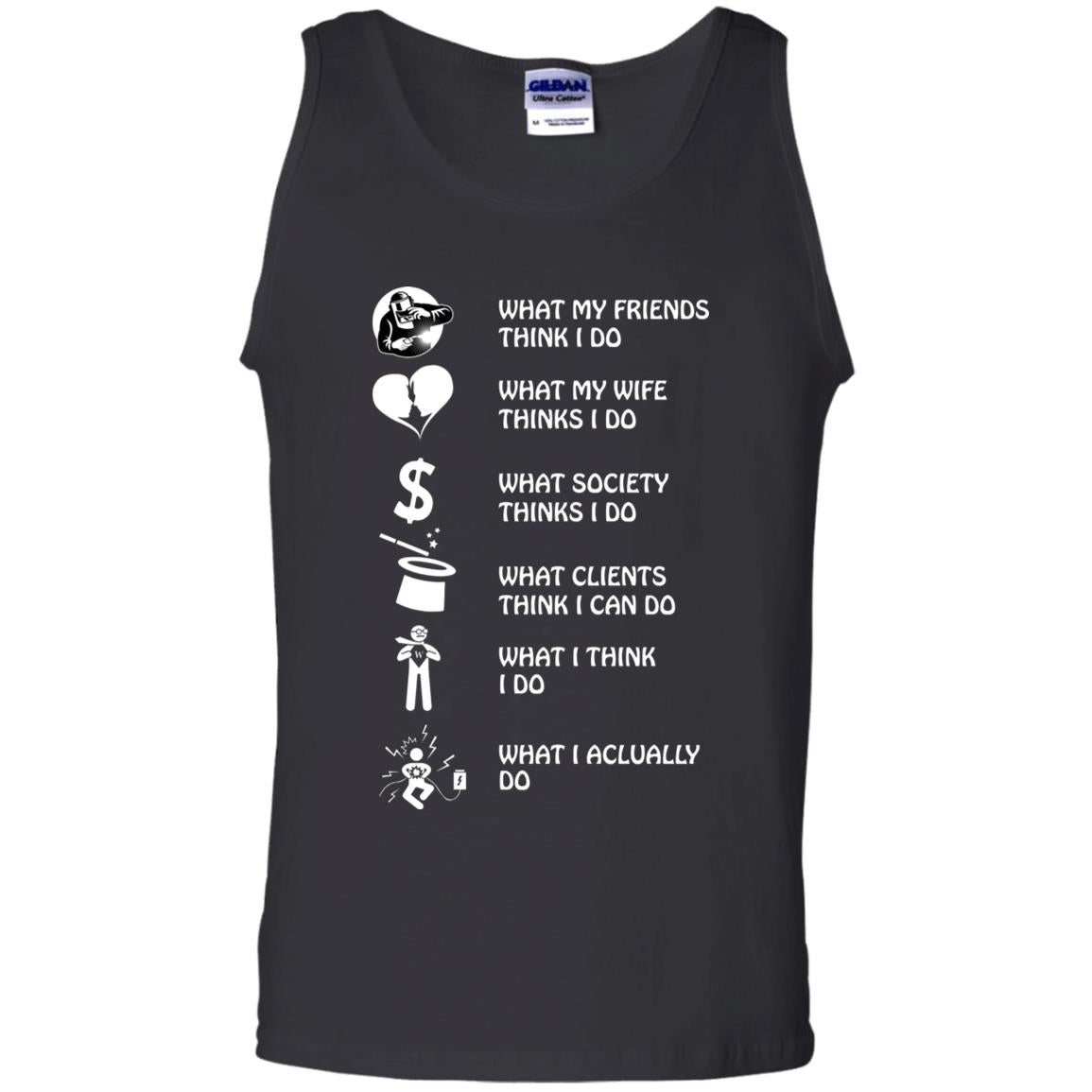 What My Friends Thinks I Do What My Wife Thinks I Do What Society Thinks I Do What Clients Thinks I Can Do What I Think I Do What I Actually DoG220 Gildan 100% Cotton Tank Top