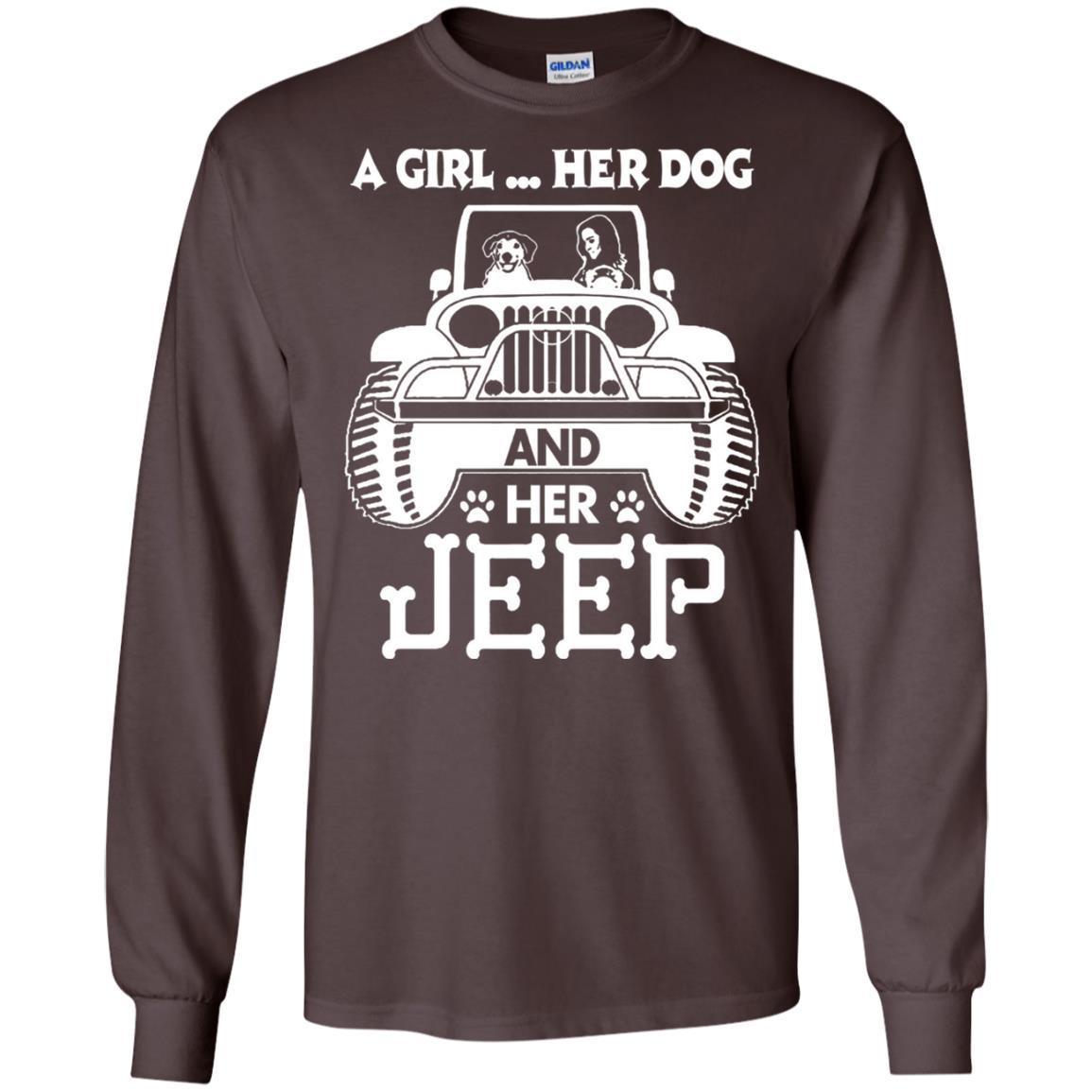 Dog Lover T-shirt A Girl Her Dog And Her Jeep Dark Chocolate