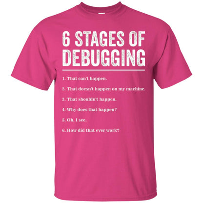 Programmer T-shirt 6 Stages Of Debugging Heliconia
