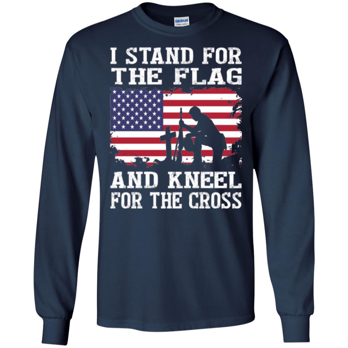 Miiitary T-shirt Stand For The Flag And Kneel For The Cross Navy