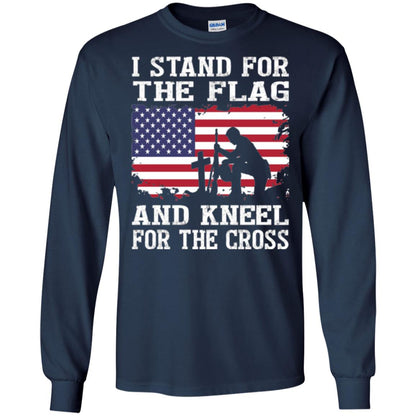 Miiitary T-shirt Stand For The Flag And Kneel For The Cross Navy