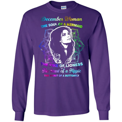 December Woman Shirt The Soul Of A Mermaid The Fire Of Lioness The Heart Of A Hippeie The Spirit Of A Butterfly Purple
