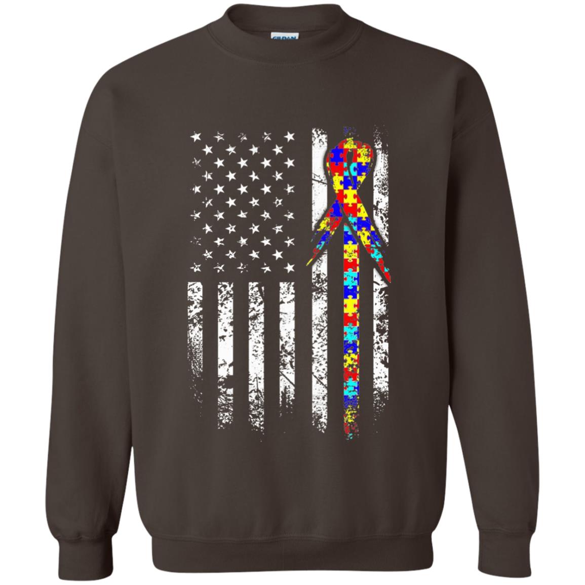American Flag Distressed Autism Awareness T-shirt Dark Chocolate