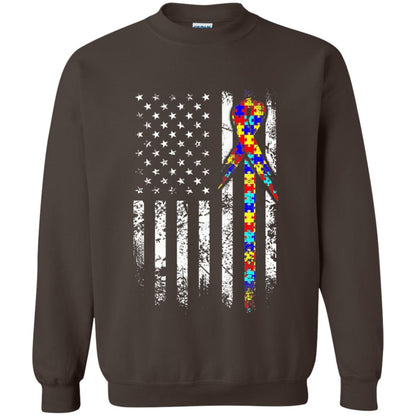 American Flag Distressed Autism Awareness T-shirt Dark Chocolate