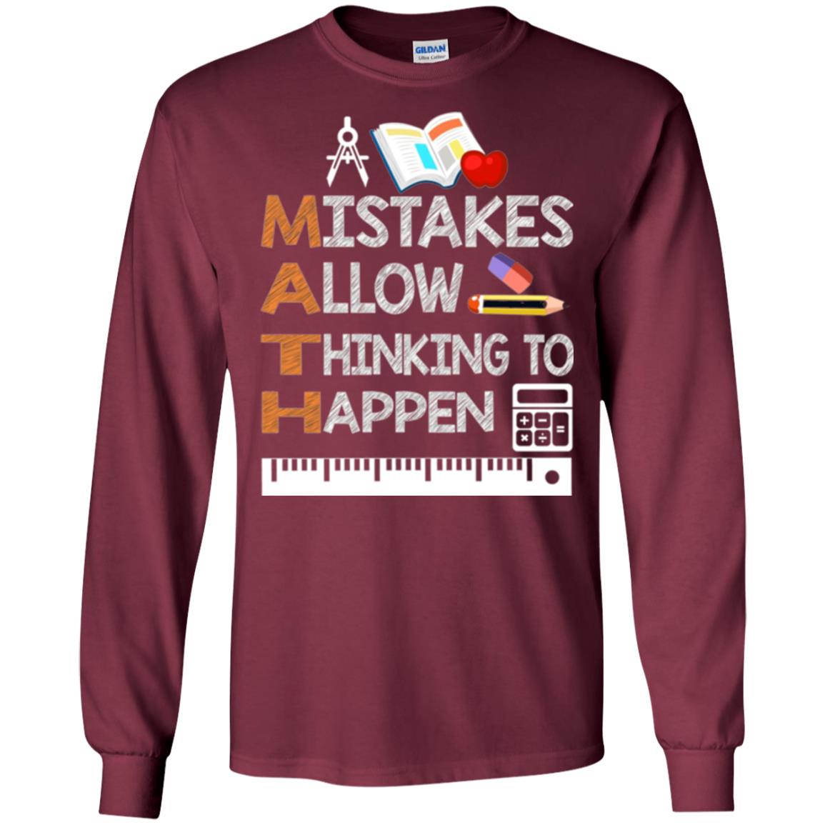 Math Lover T-shirt Mistakes Allow Thinking To Happen Maroon
