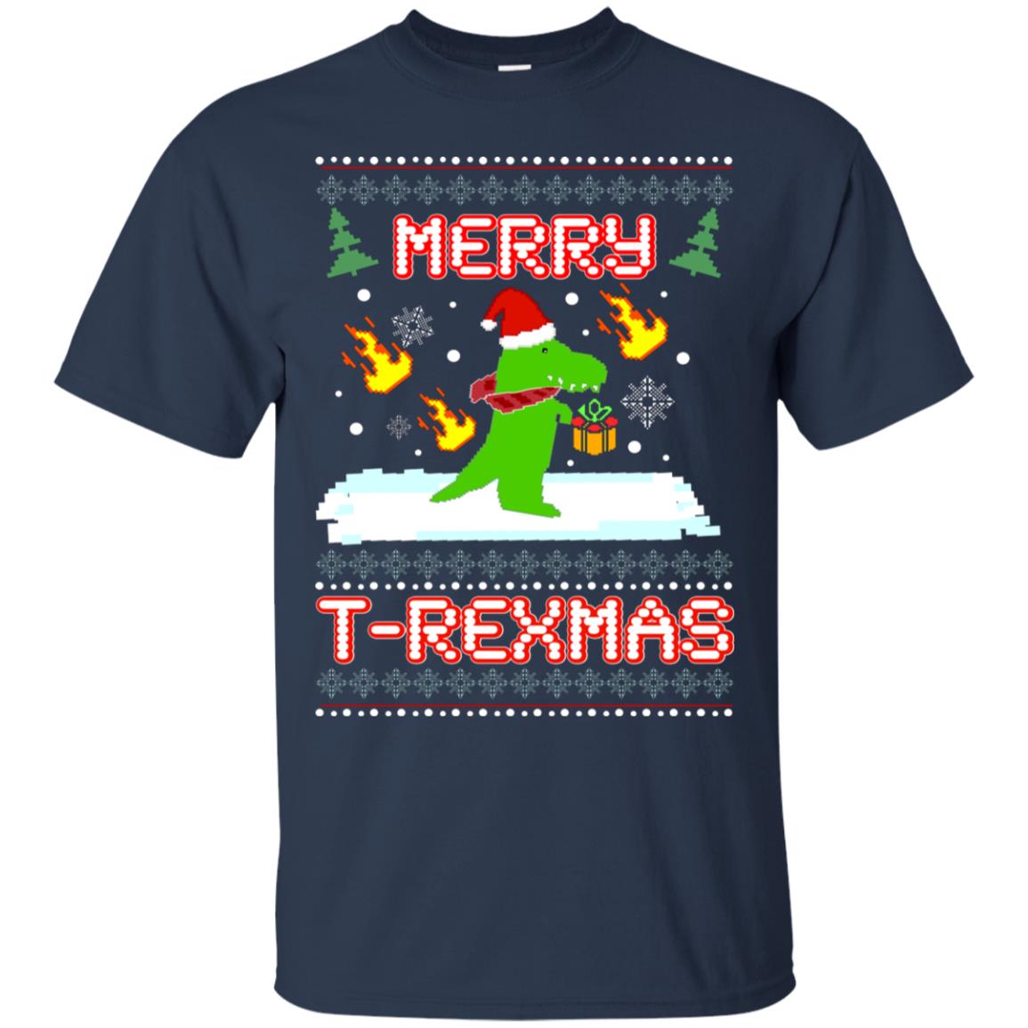 Merry T-rexmas X-mas Dinosaur Saurus Gift Shirt Navy
