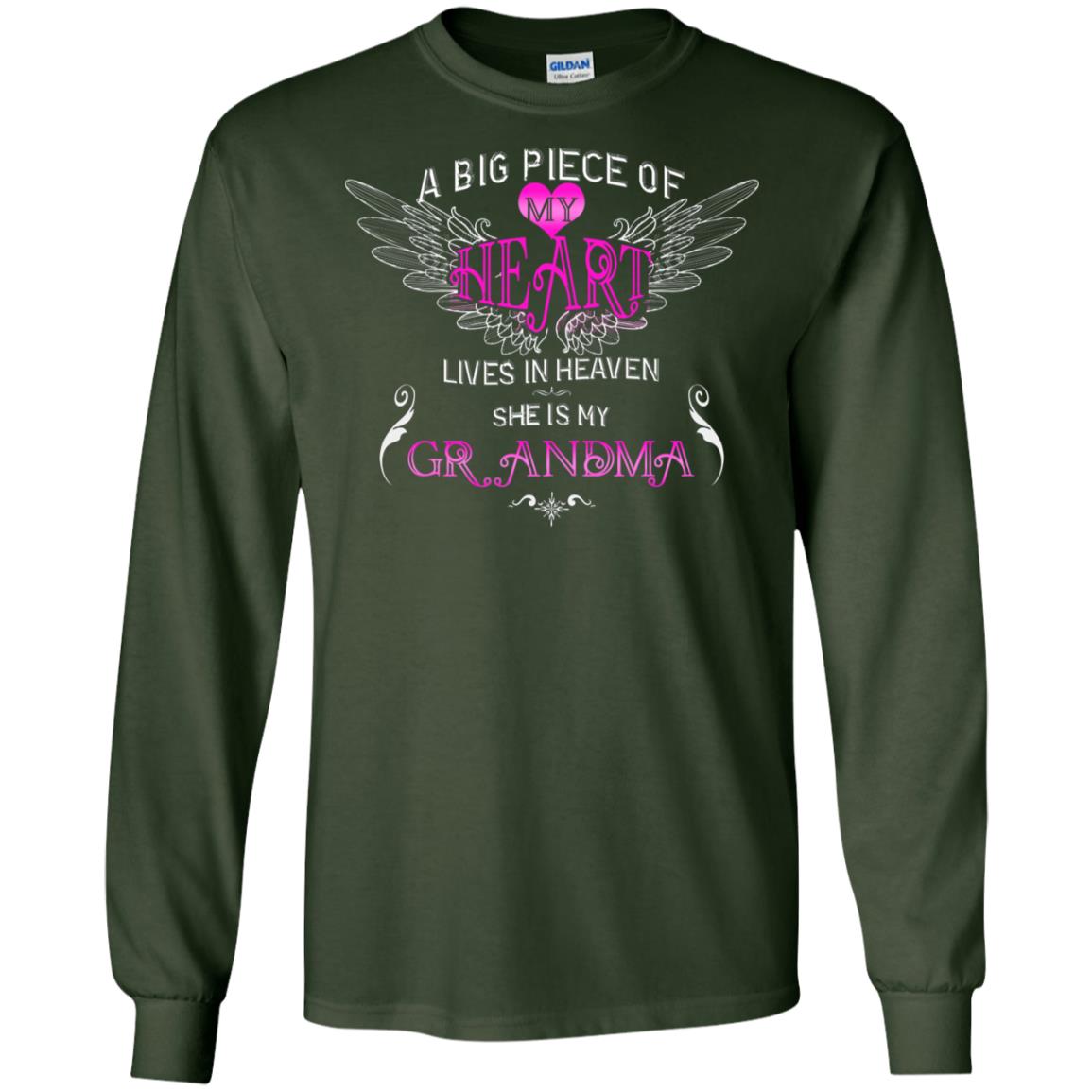 A Big Piece Of My Heart Lives In Heaven She Is My Grandma Grandchildren Gift Shirt Forest Green