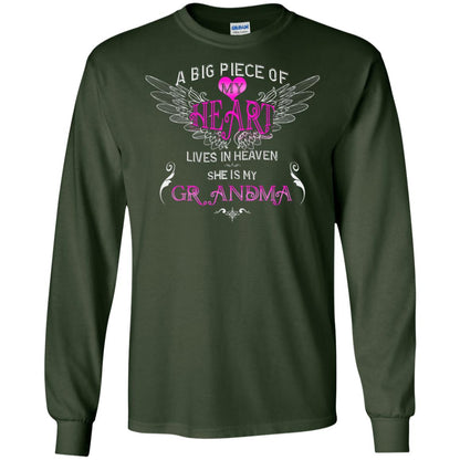 A Big Piece Of My Heart Lives In Heaven She Is My Grandma Grandchildren Gift Shirt Forest Green