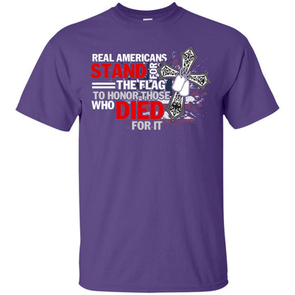 Real Americans Stand For The Flag To Honor Those Who Died For It Veteran Shirt Purple