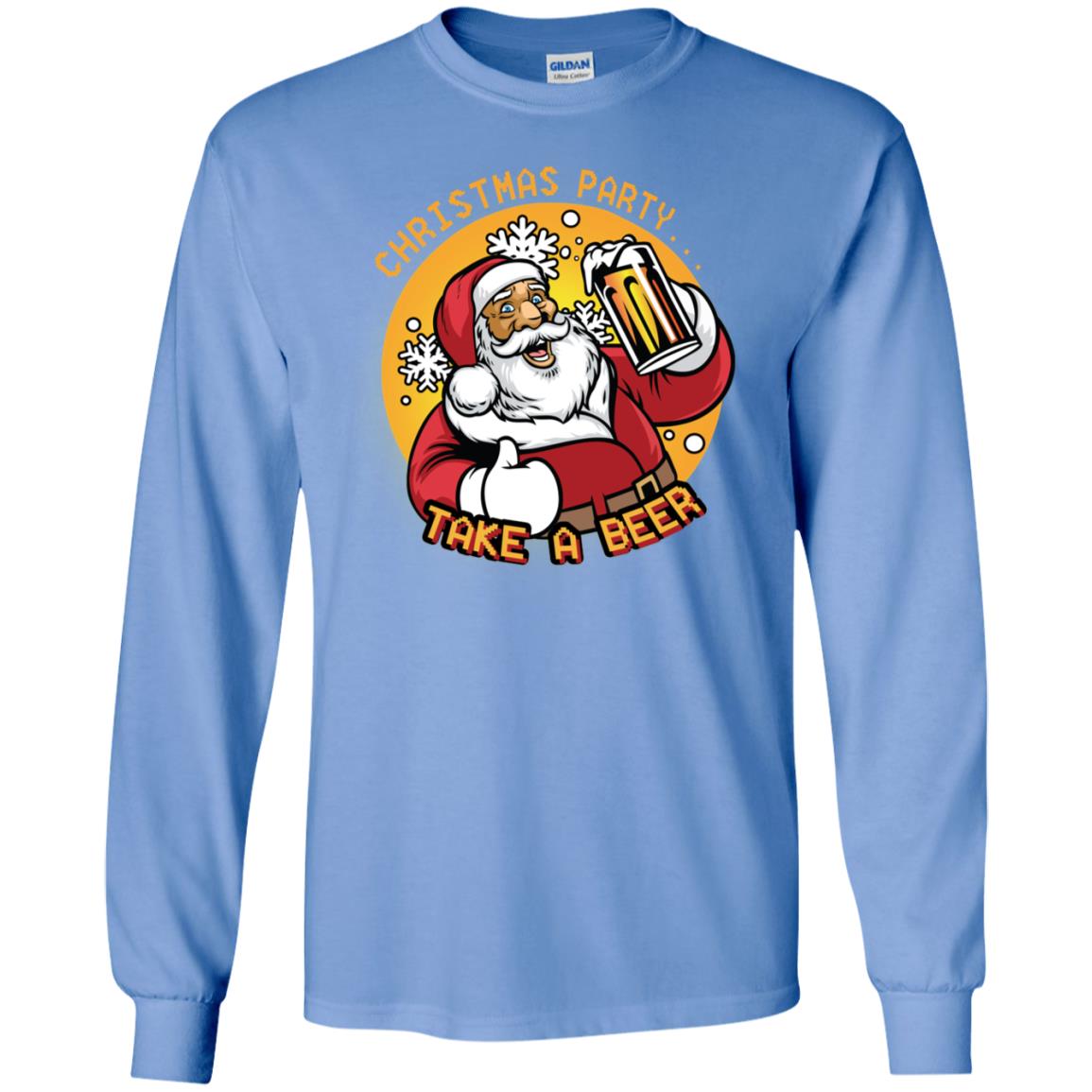 Christmas Party Take A Beer Santa X-mas Gift Shirt Carolina Blue