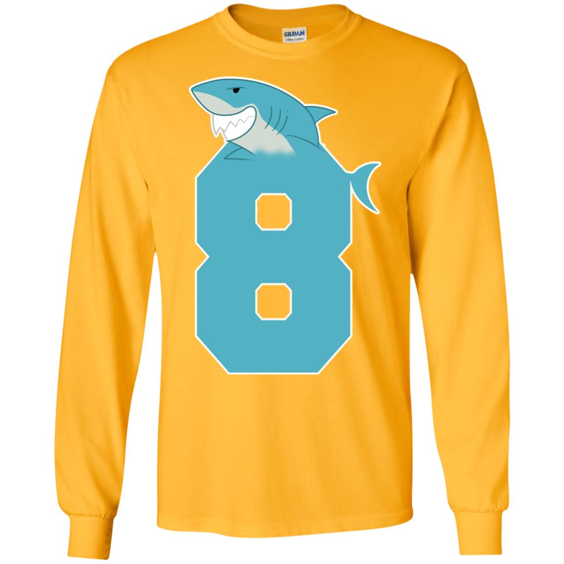 8th Birthday Shark Party Shirt Gold