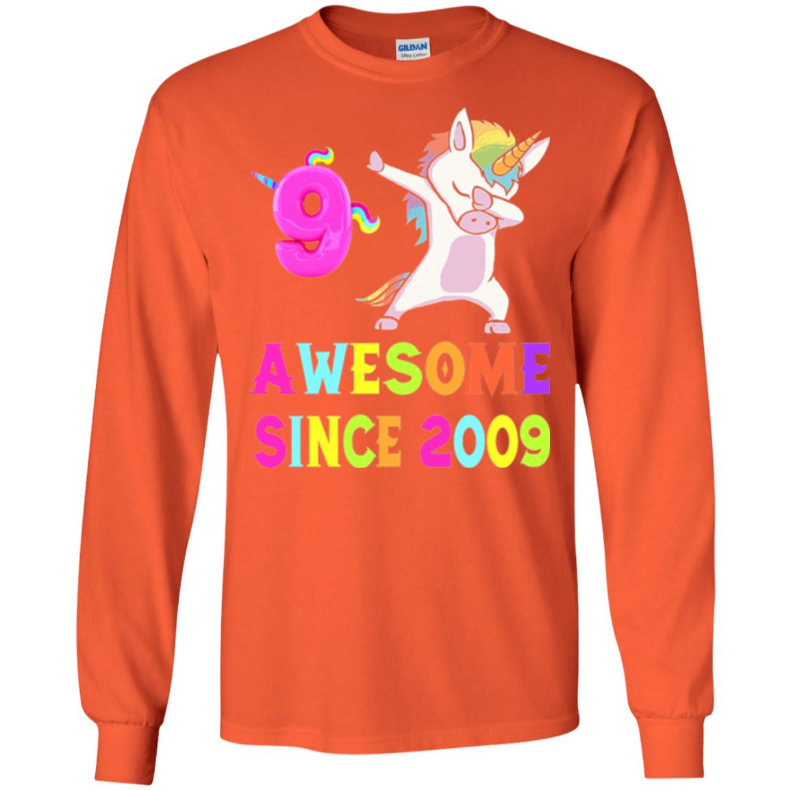 9th Birthday T-shirt Unicorn Dabbing Awesome Since 2009 Orange