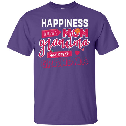 Happiness Is Being A Mom A Grandma And Great Grandma Shirt Purple
