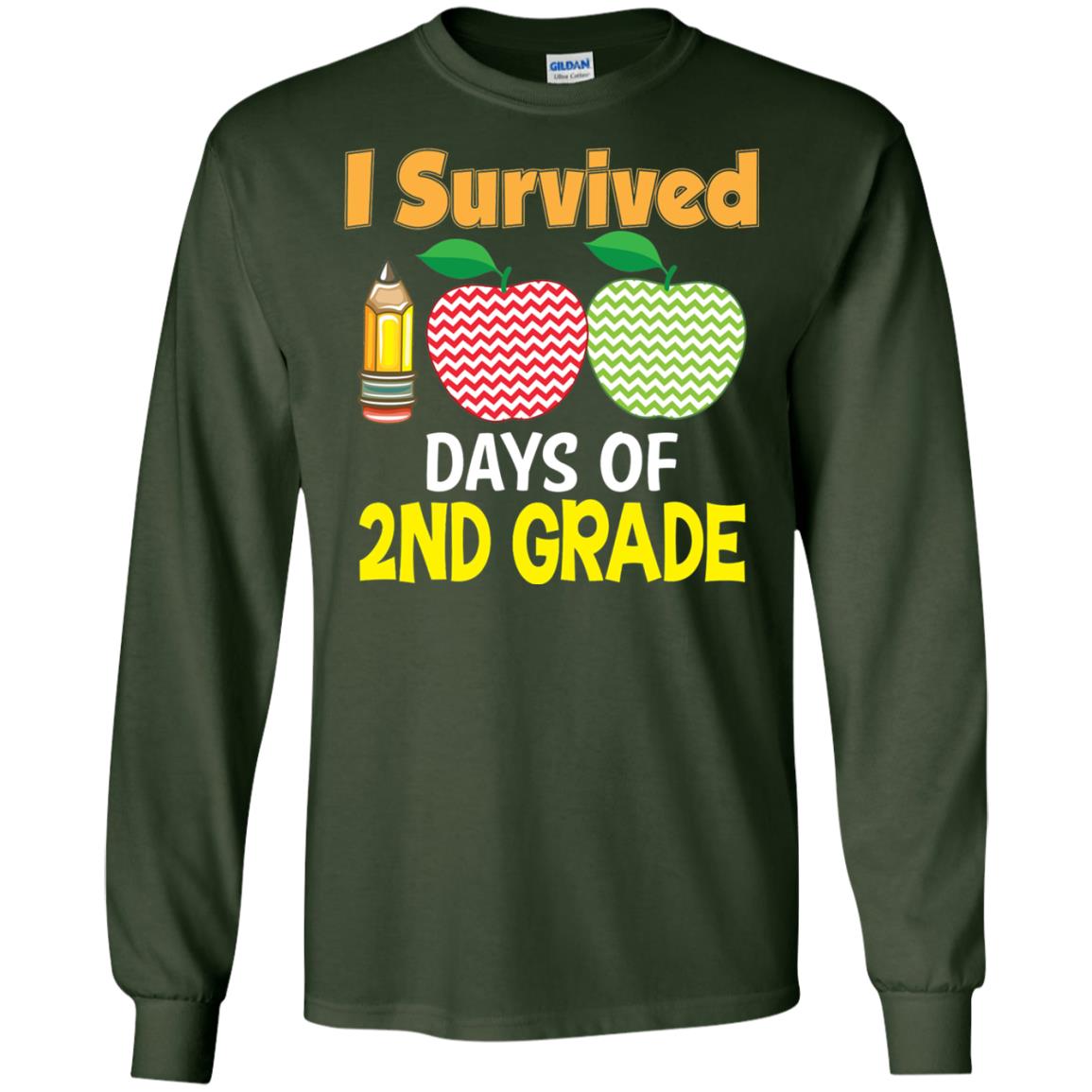 Kindergarten T-shirt I Survived 100 Days Of 2nd Forest Green