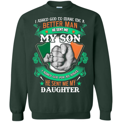 He Sent Me My Son He Sent Me My Daughter Saint Patrick's Day Shirt For Dad Forest Green
