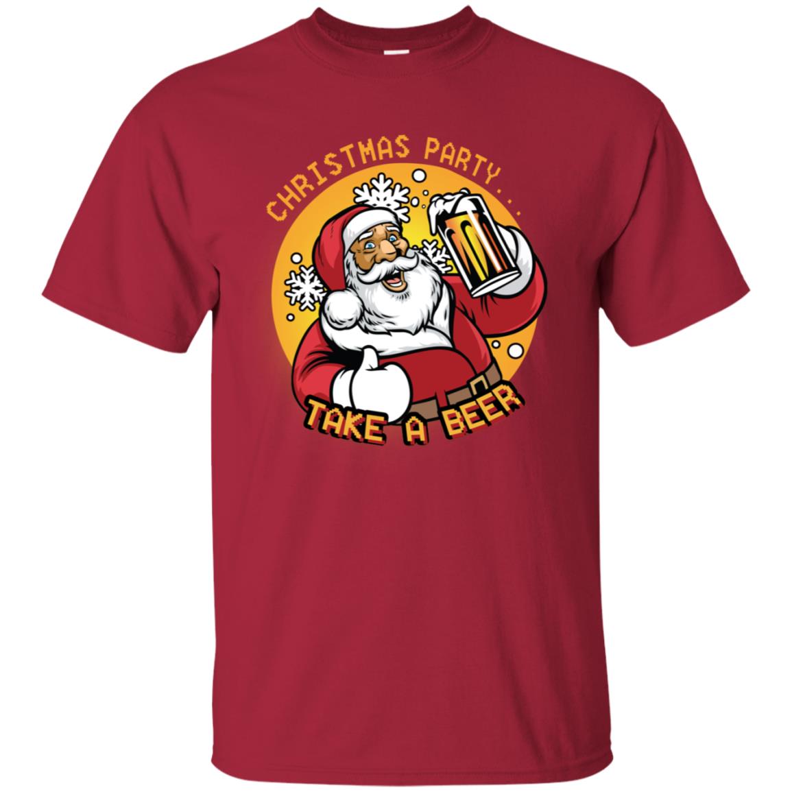Christmas Party Take A Beer Santa X-mas Gift Shirt Cardinal