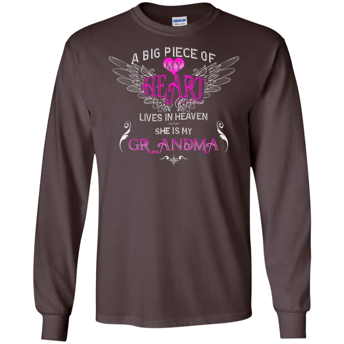 A Big Piece Of My Heart Lives In Heaven She Is My Grandma Grandchildren Gift Shirt Dark Chocolate