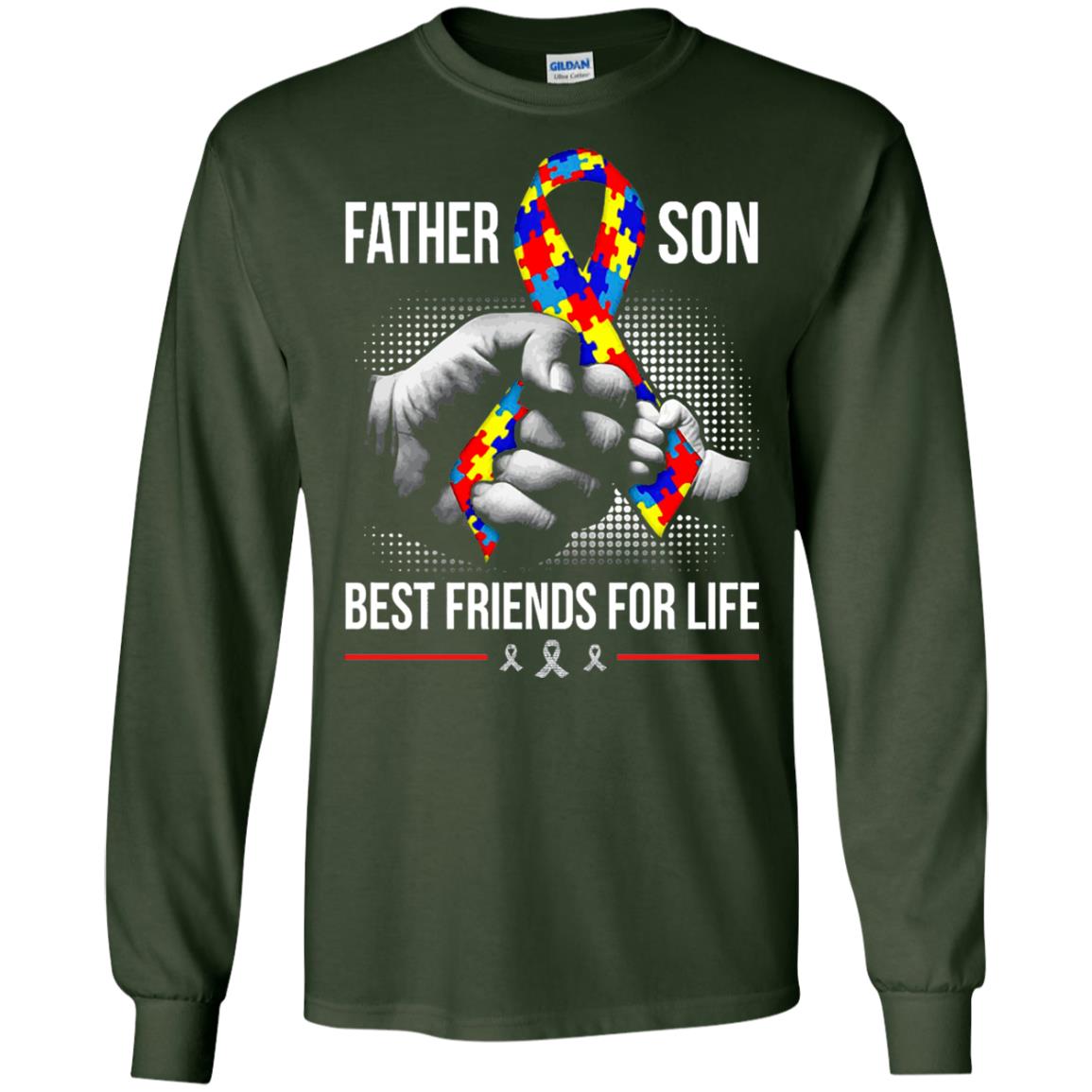 Father And Son Best Friends For Life Autism Awareness T-shirt Forest Green