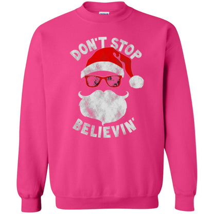 Christmas T-shirt Don't Stop Believing Cool Shades Santa Heliconia