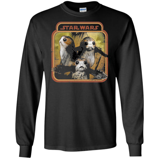Film T-shirt Star Wars Last Jedi Porg Triplets Retro Box Graphic Black