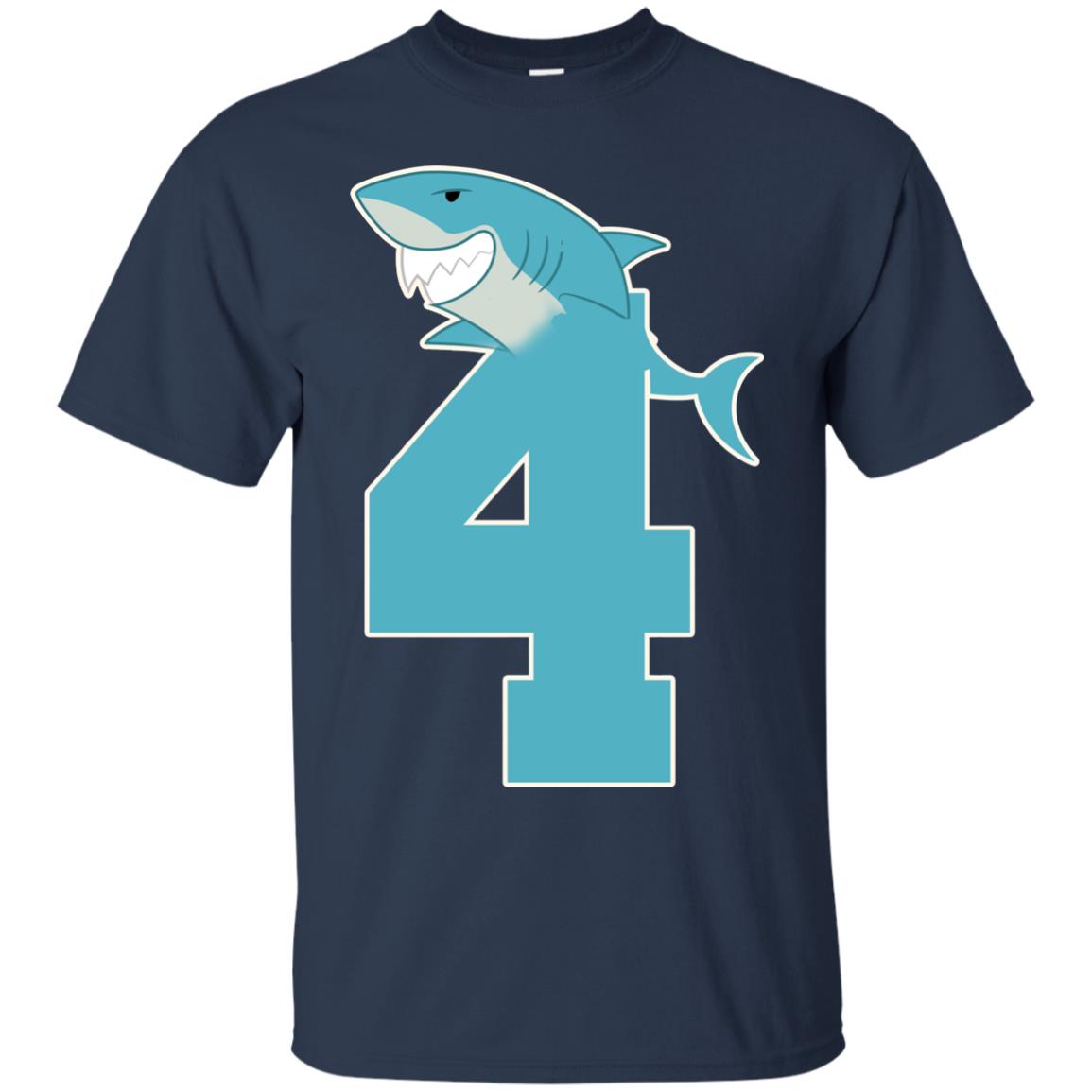 4th Birthday Shark Party Shirt Navy