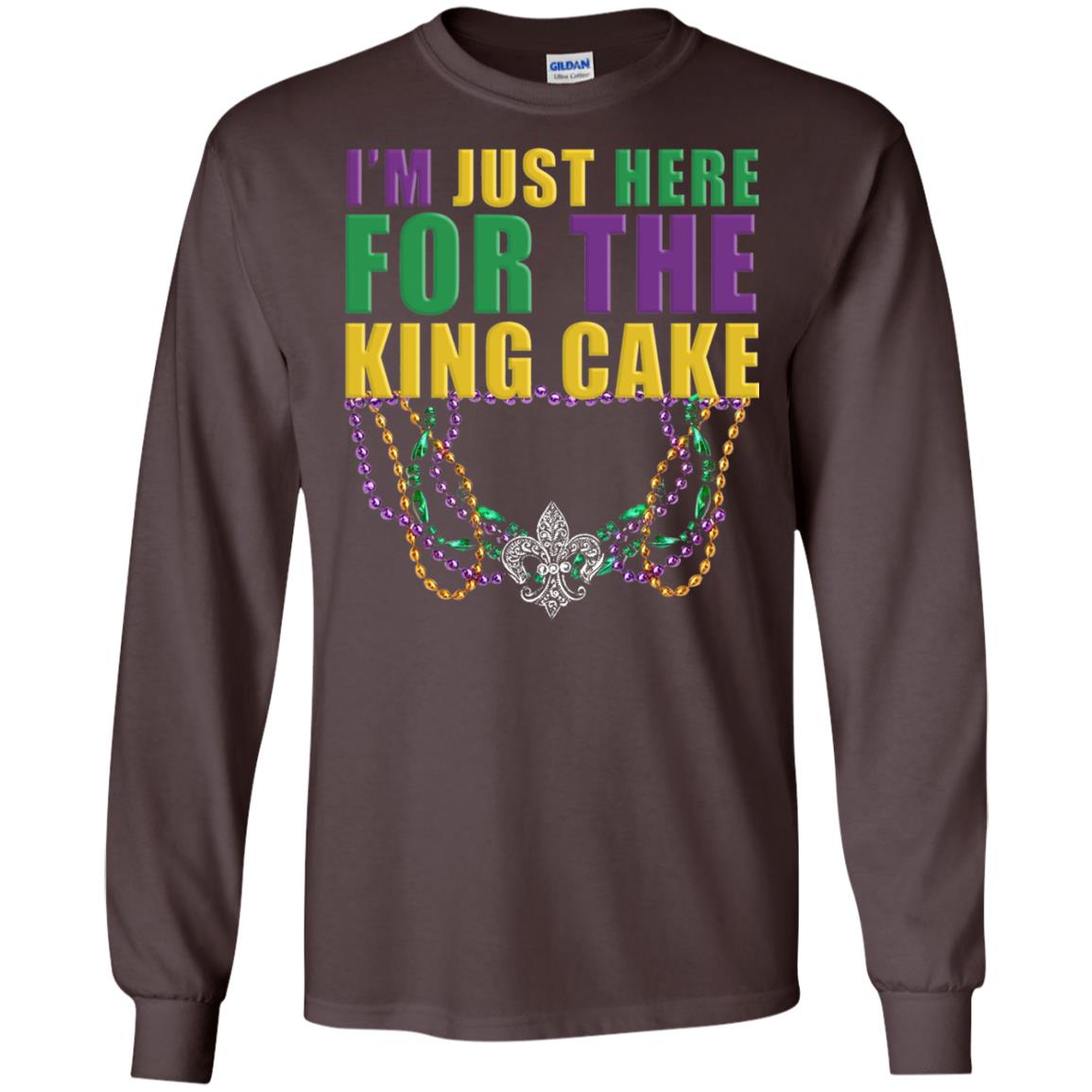 Mardi Gras Beads T-shirt I_m Just Here For The King Cake Dark Chocolate