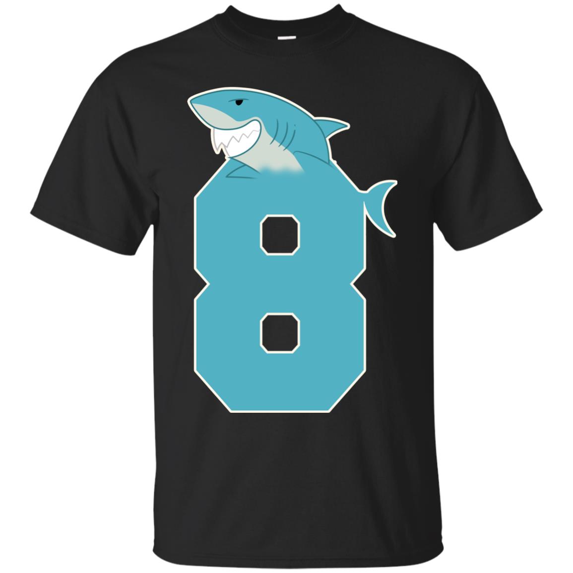8th Birthday Shark Party Shirt Black