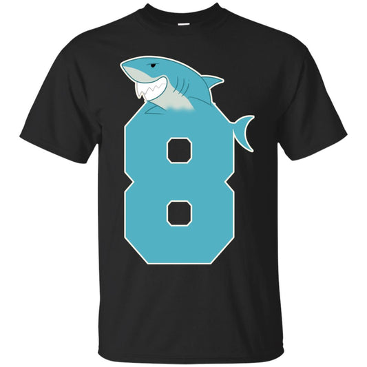 8th Birthday Shark Party Shirt Black