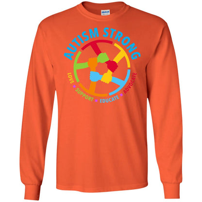 Autism Strong Love Support Educate Advocate Autism Awareness T-shirt Orange