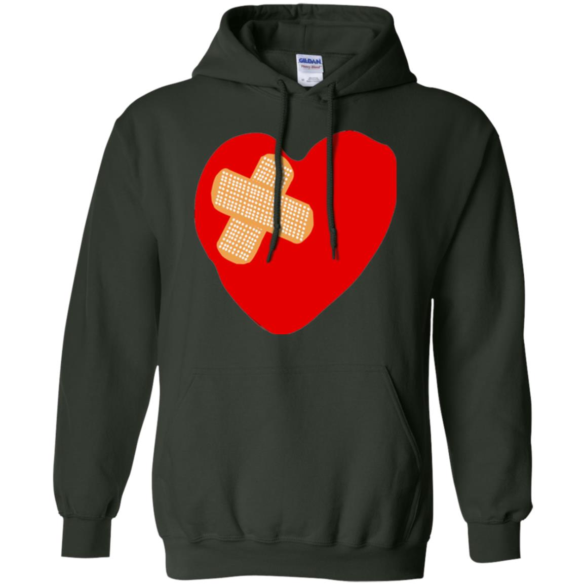 Funny Patched Up Heart Graphic T-shirt Forest Green
