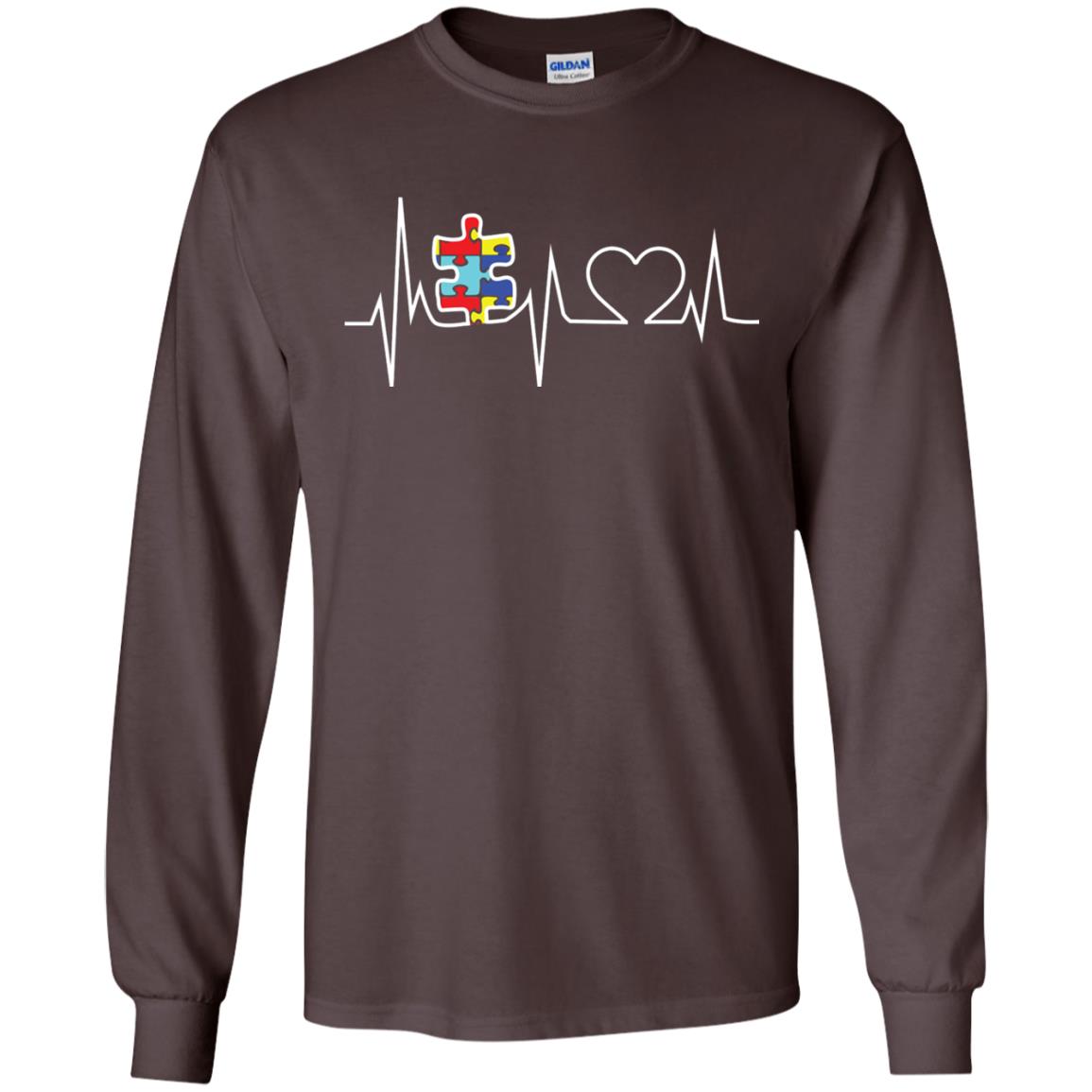 Autism Puzzle Heartbeat Autism Awareness Shirt Dark Chocolate