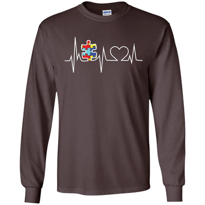 Autism Puzzle Heartbeat Autism Awareness Shirt Dark Chocolate