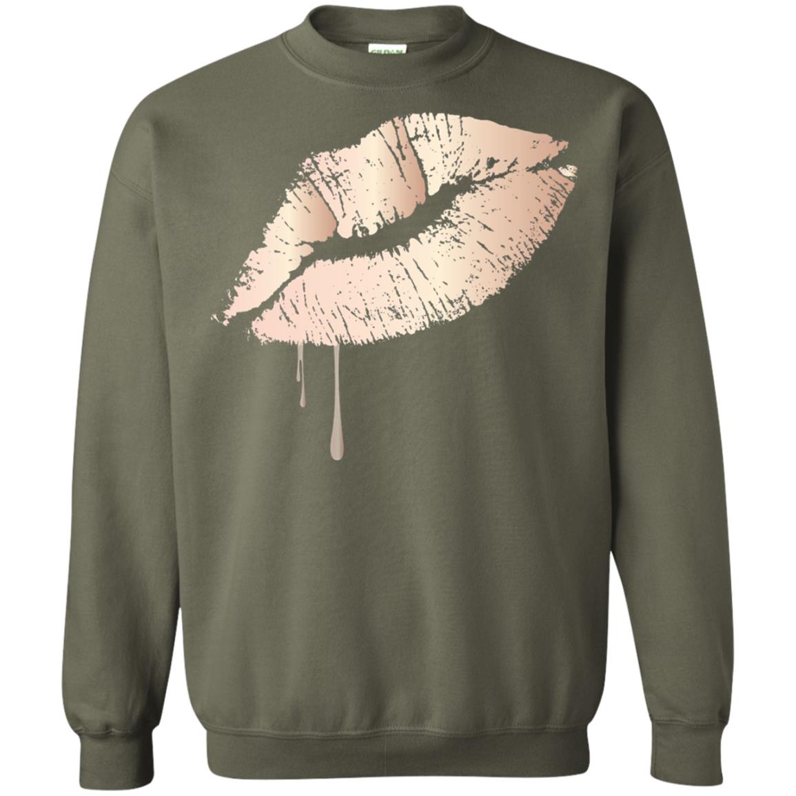 Rose Gold Dripping Lips T-shirt Military Green