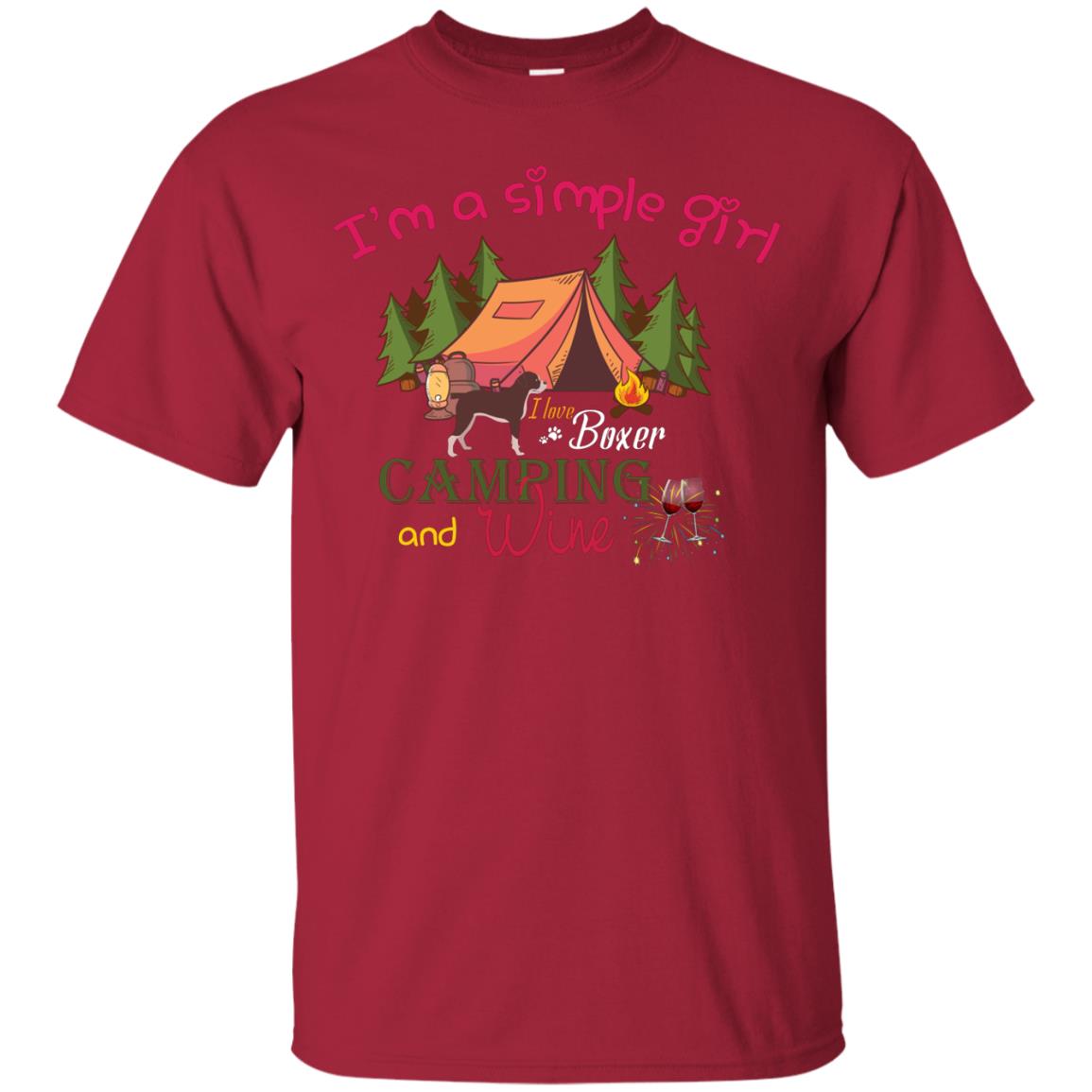 I’m A Simple Girl I Love Boxer Dog Camping And Wine Shirt Cardinal