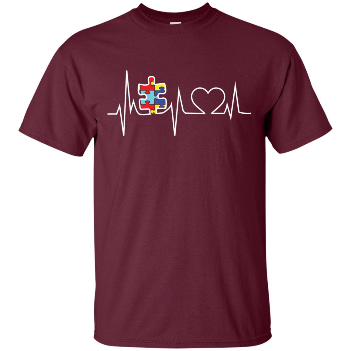 Autism Puzzle Heartbeat Autism Awareness Shirt Maroon