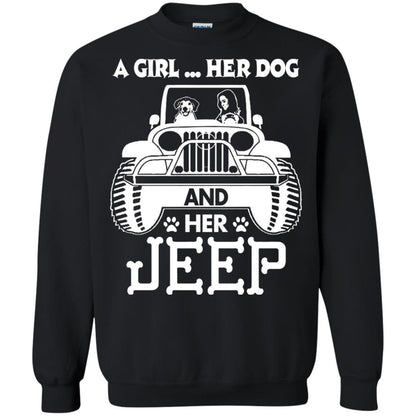 Dog Lover T-shirt A Girl Her Dog And Her Jeep Black