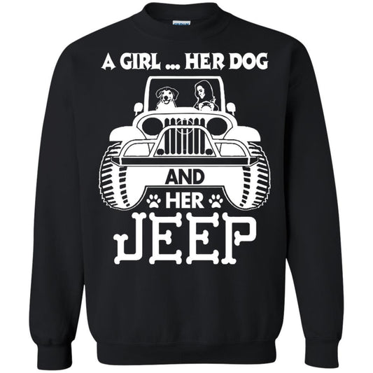 Dog Lover T-shirt A Girl Her Dog And Her Jeep Black