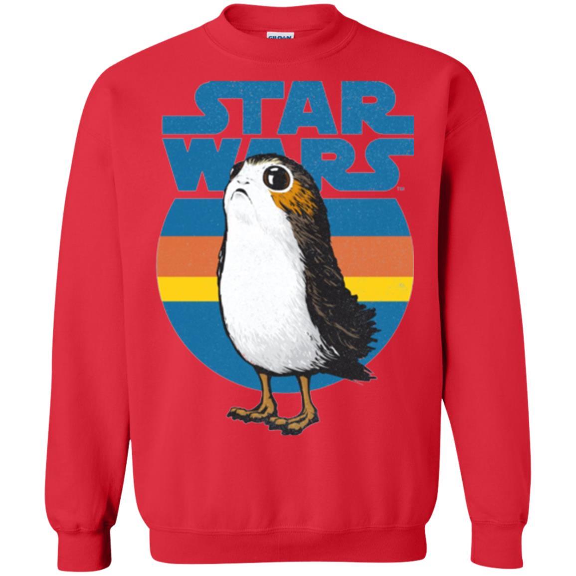 Film T-shirt Star Wars Last Jedi Porg Retro Stripes Logo Graphic Red