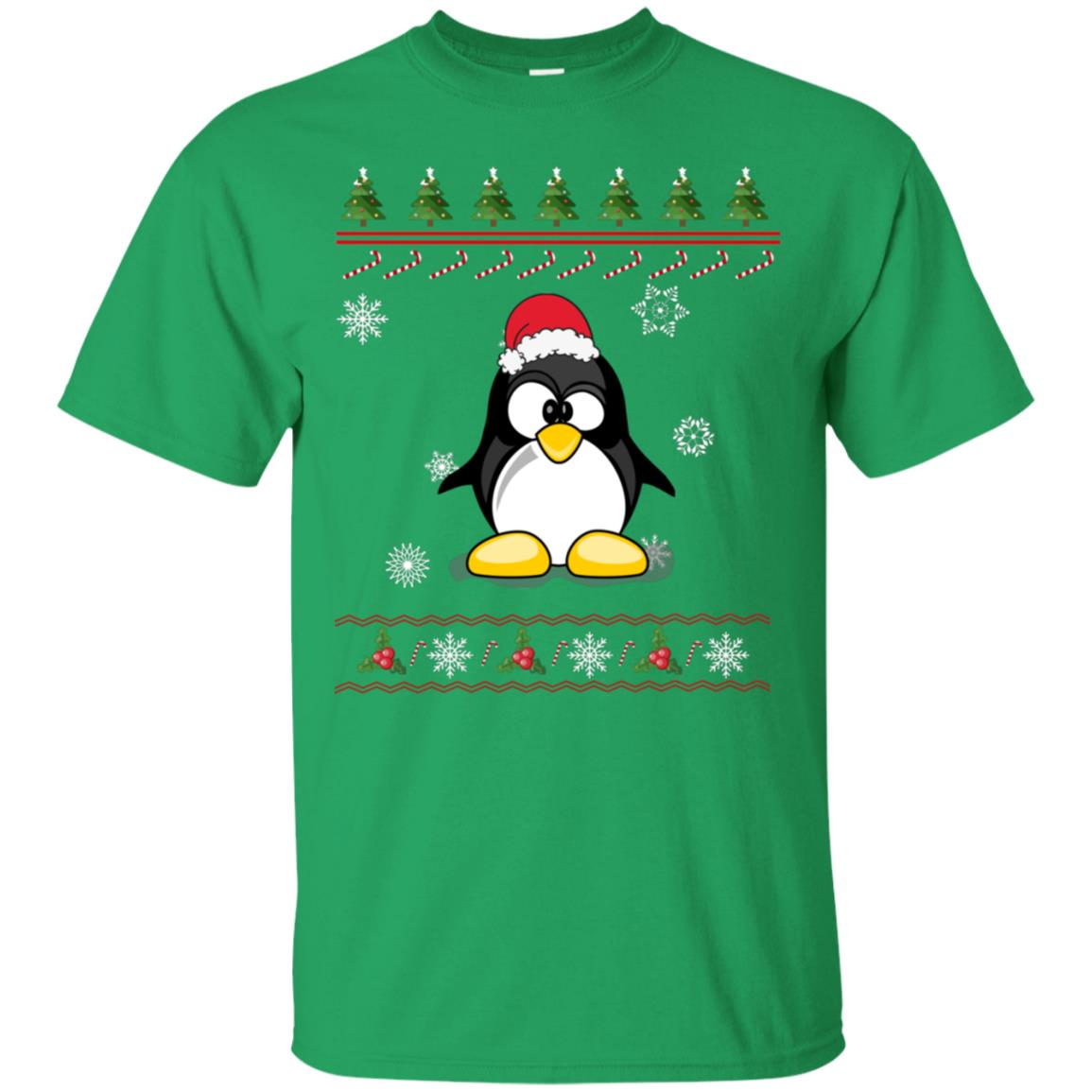 Penguin With Santa Hat Merry X-mas Ugly Christmas Gift Shirt For Mens Womens Kids Irish Green
