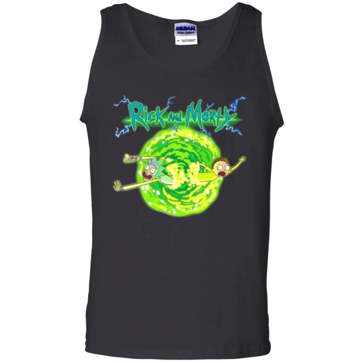 Rick Morty T-shirt Portal Glow Lightning Logo Black