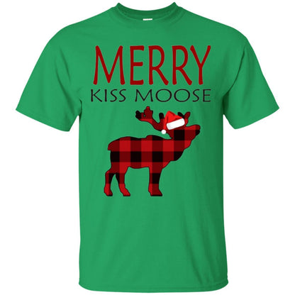 Christmas T-shirt Reindeer Plaid Moose Merry Kiss Moose Irish Green