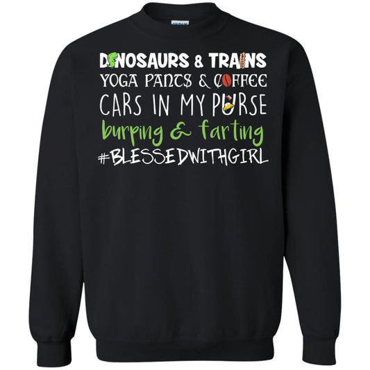 Dinosaurs And Trains Yoga Pants Coffee Cars In My Purse Buring Farting Mom Of Girls Shirt Black
