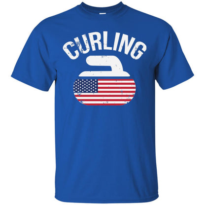 Usa Red White And Blue American Flag Curling Stone T-shirt Royal