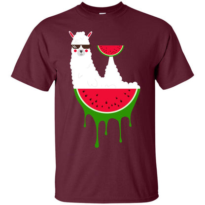 Watermelon Llama Funny Summer Melon Fruit Shirt Maroon