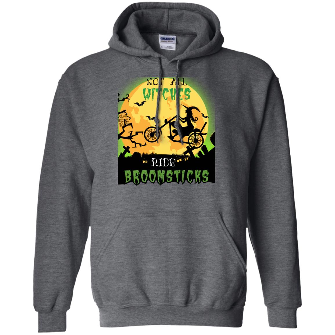 Not All Witches Ride Broomsticks Witches Ride A Motorcycle Funny Halloween Shirt Dark Heather